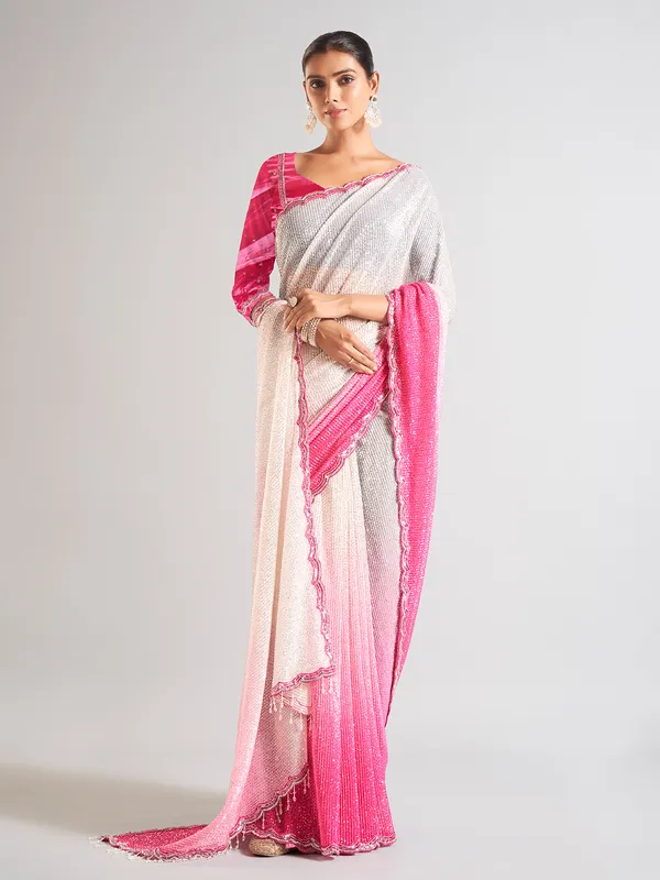 Pink saree for reception in sequins