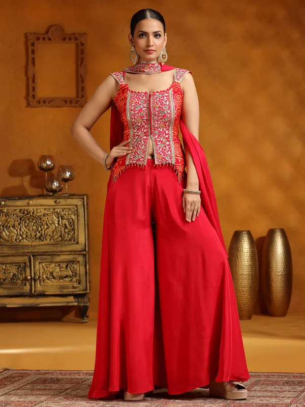 Pink satin silk palazzo suit for women with dupatta