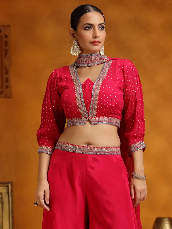 Pink satin silk palazzo suit with dupatta