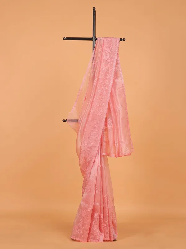 Pink semi organza saree for women