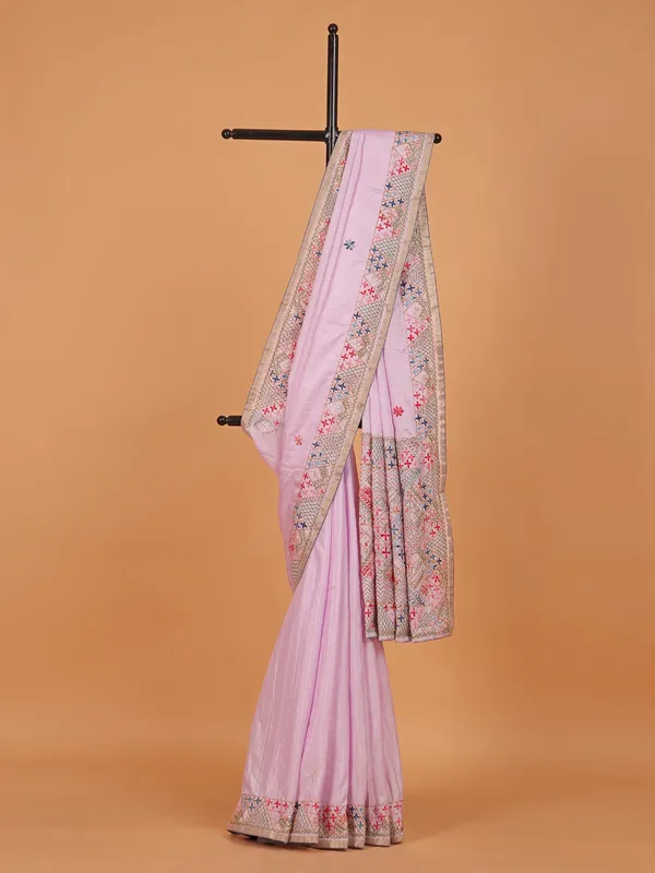 Pink semi silk saree for festival wear