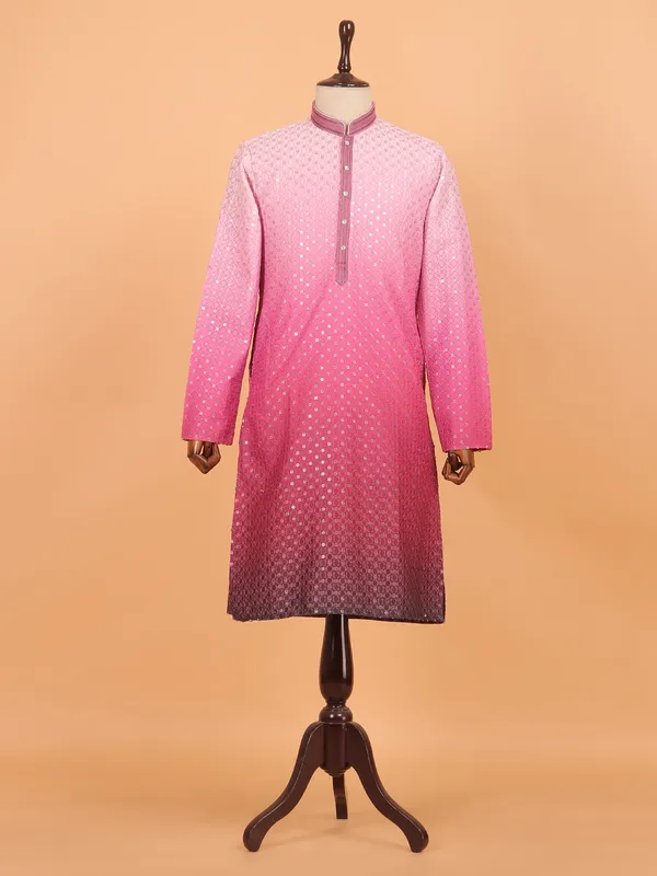 Pink sherbet embroiderded kurta set for men