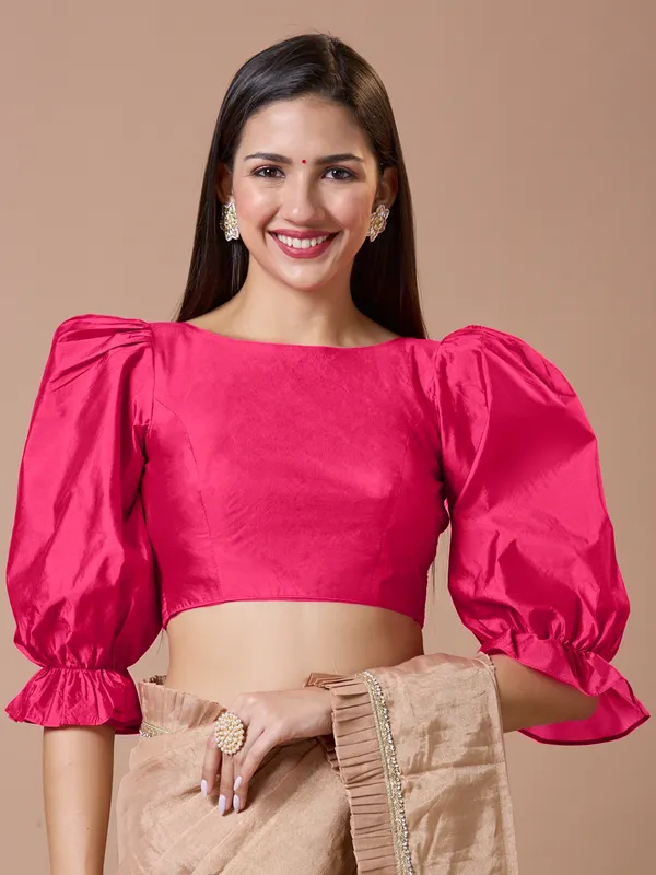 Pink silk boat neck comfort fit ready made blouse