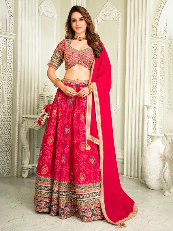 Pink silk embellished wedding lehenga choli