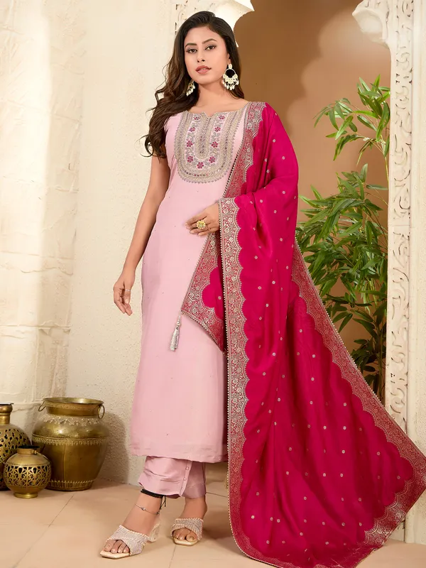 Pink silk festival wear salwar suit