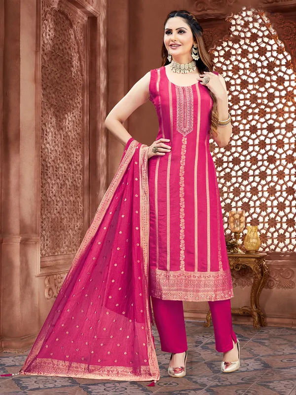 Pink silk festive elegant pant salwar suit