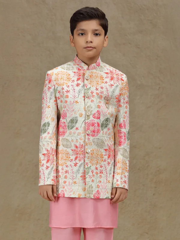 Pink silk indowestern for reception wear