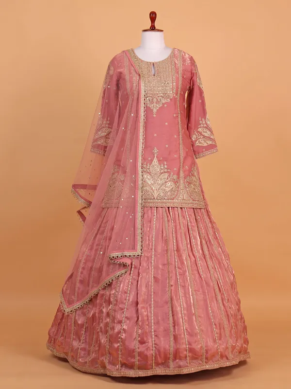 Pink silk lehenga choli for wedding wear with resham work