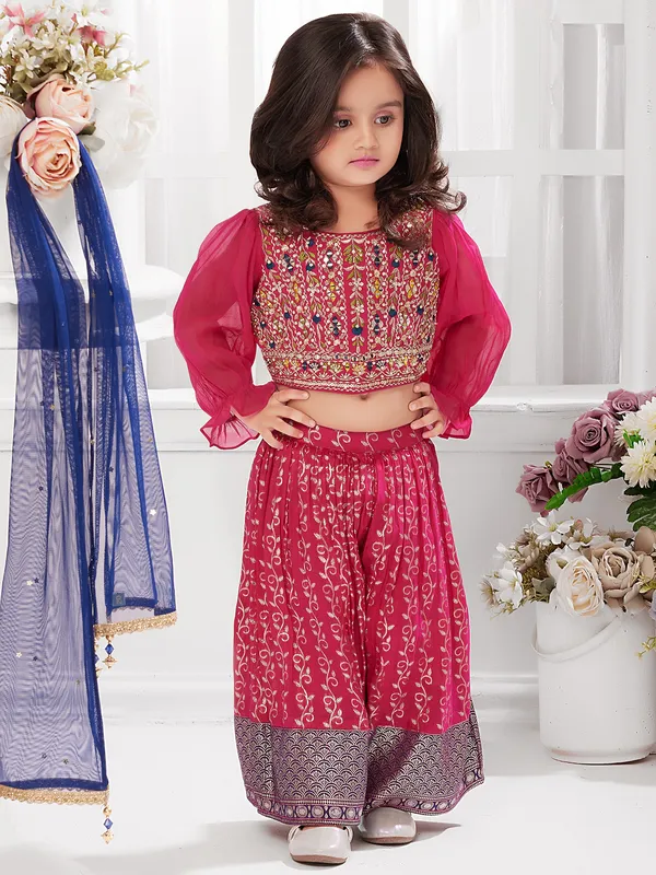 Pink silk palazzo suit for girls
