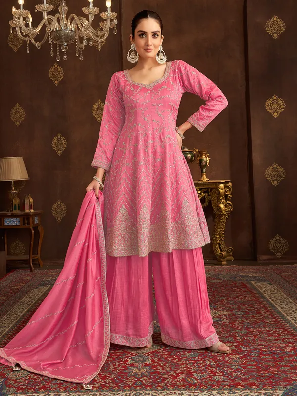 Pink silk palazzo suit for wedding wear