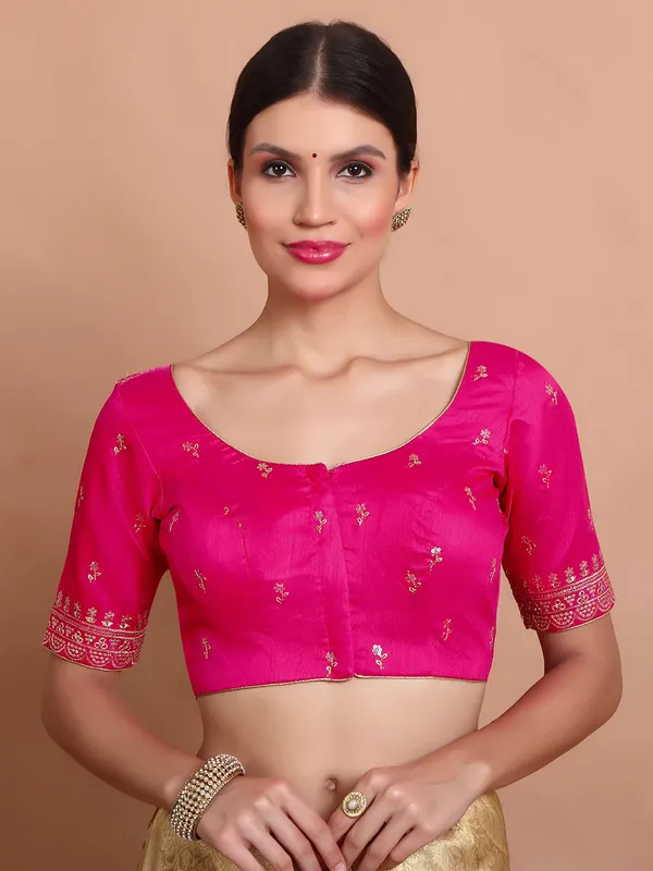 Pink silk ready made blouse with sequin finish