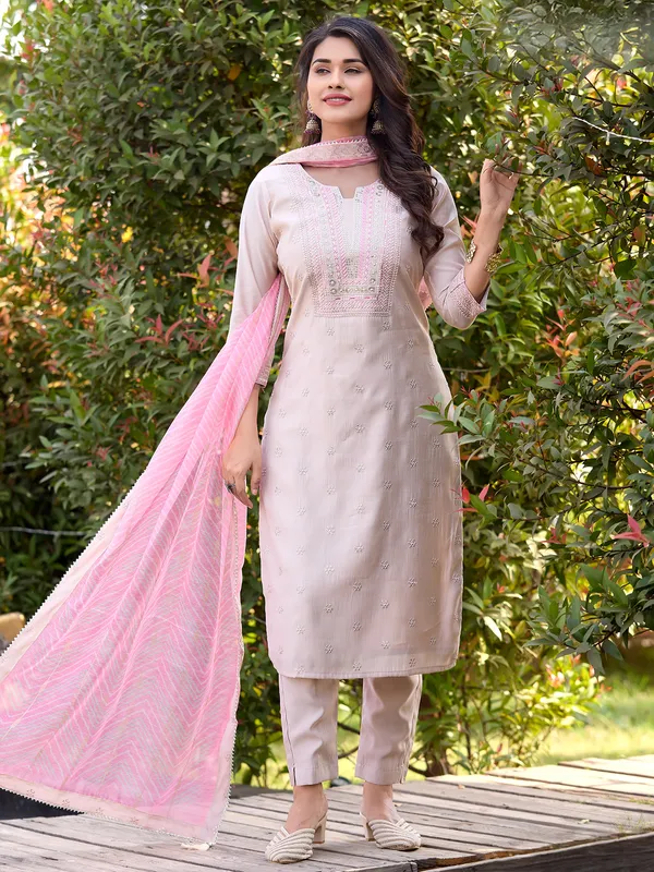 Pink silk salwar suit with dupatta for women