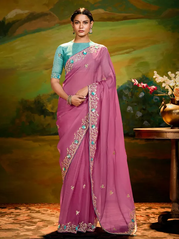 Pink silk saree for festivals