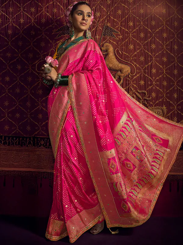 Pink silk saree for wedding wear for women