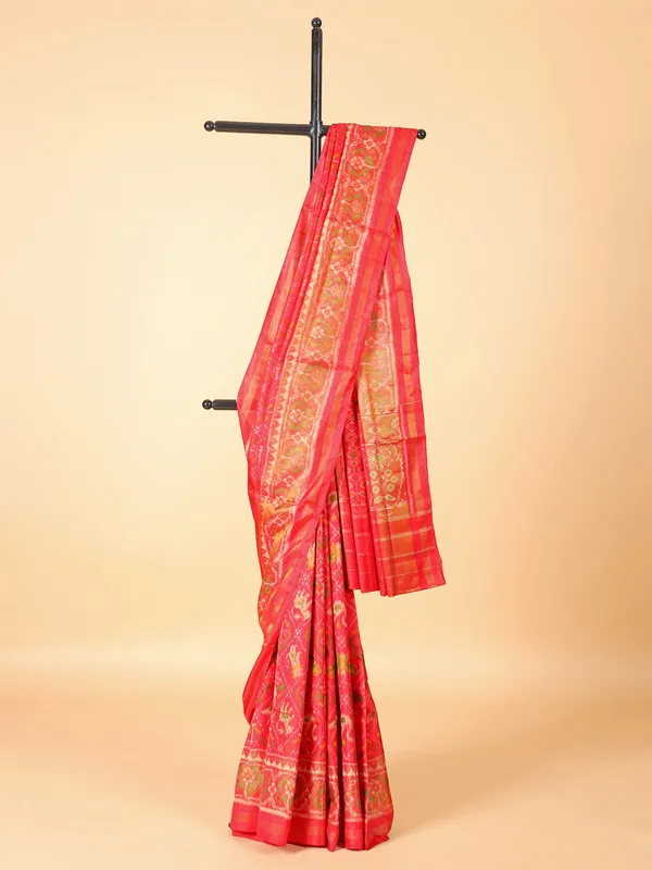 Pink silk saree in bandhej print for wedding