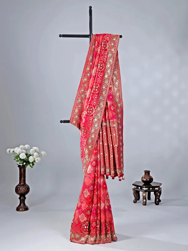 Pink silk saree with zari detailing