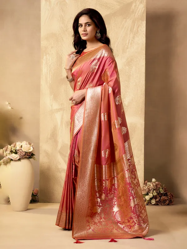 Pink silk saree with zari elegance