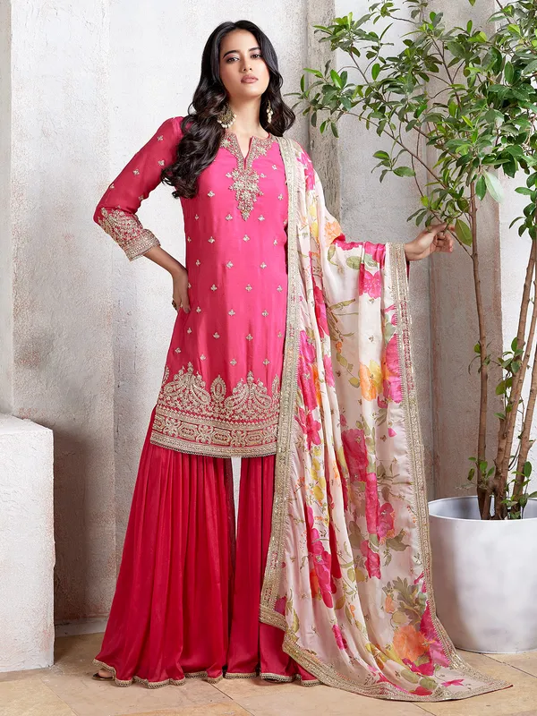 Pink silk sharara salwar suit