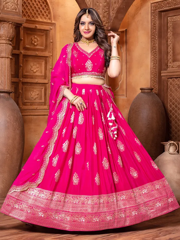 Pink silk wedding wear silk lehenga choli