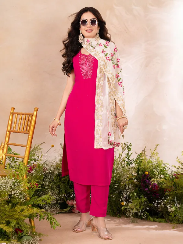 Pink silk zardosi worked silk salwar suit