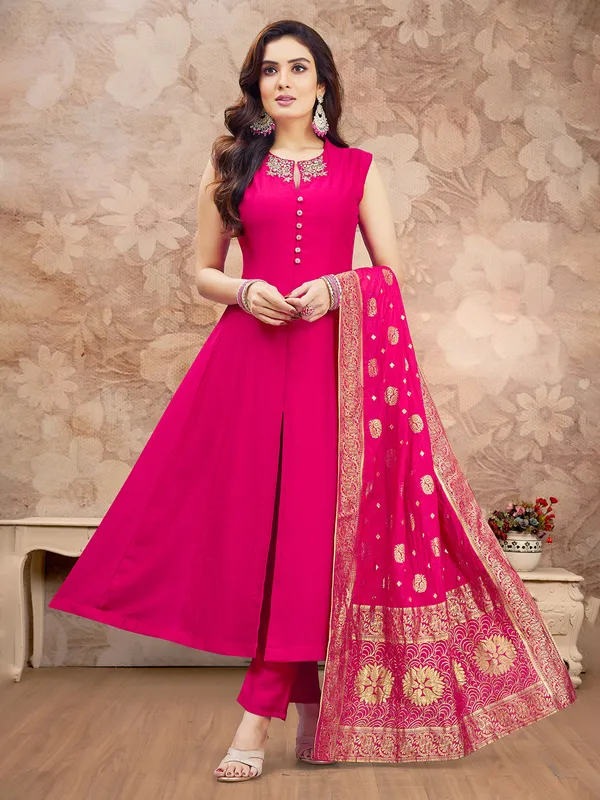 Pink silk zari worked silk salwar suit