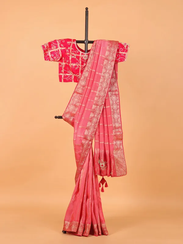 Pink soft organza saree for festival