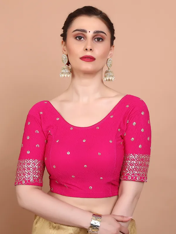Pink strechable ready made blouse in lycra