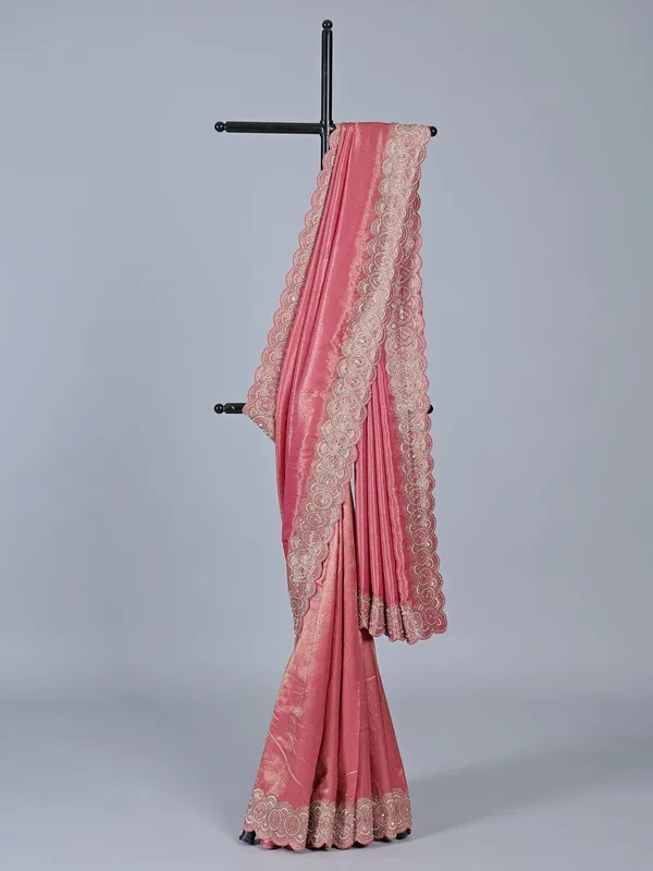 Pink tissue silk festive saree for women