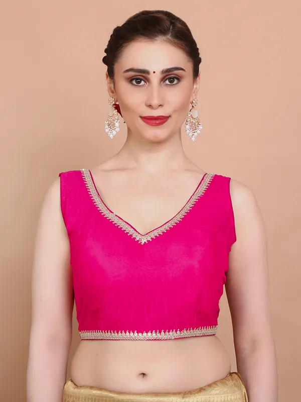 Pink tissue silk ready made blouse with sleeveless