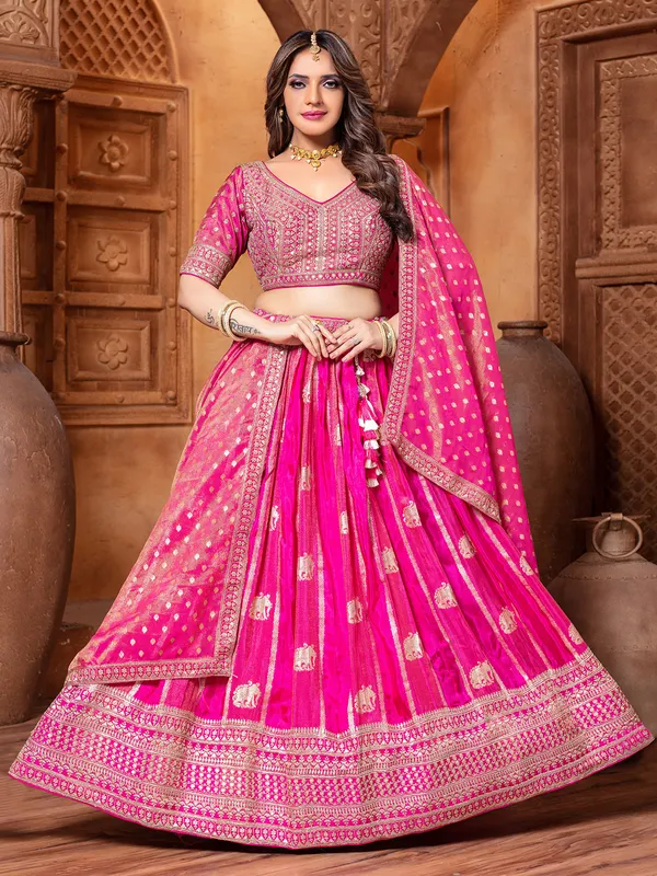 Pink zari worked silk lehenga choli for wedding wear