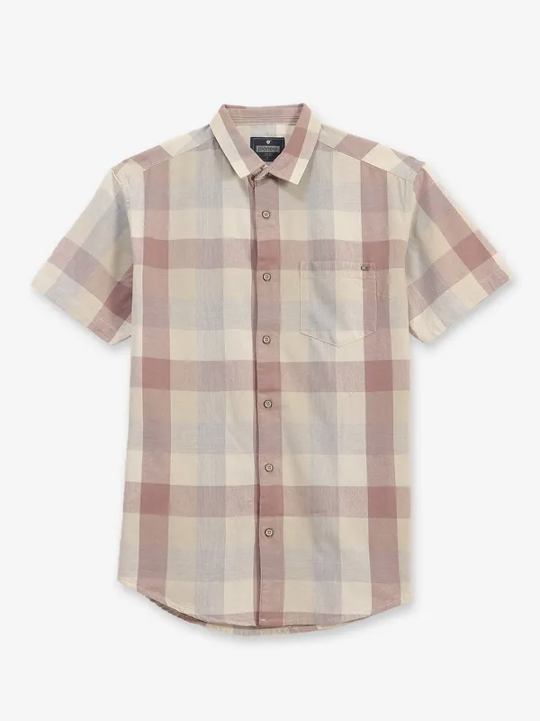 PIONEER beige checks cotton slim fit shirt