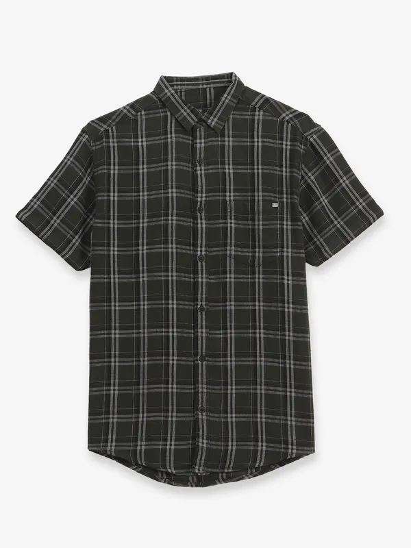 PIONEER bottle green checks cotton shirt