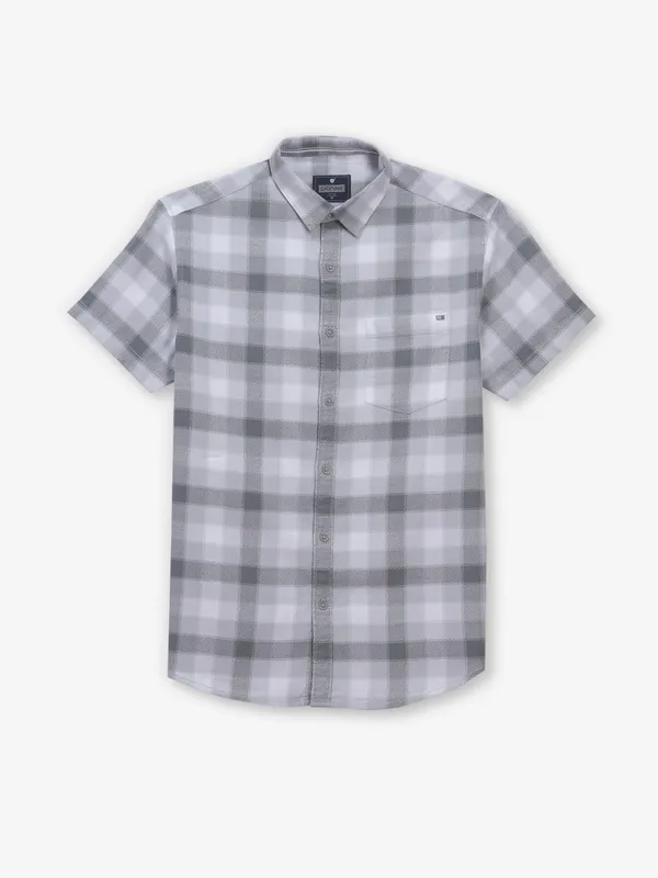 PIONEER checks grey cotton half sleeve shirt