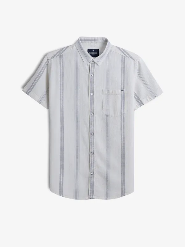 PIONEER cream and grey half sleeve shirt