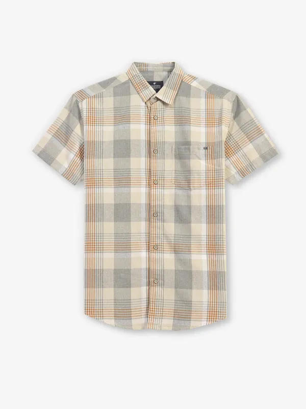 PIONEER grey checks cotton slim fit shirt