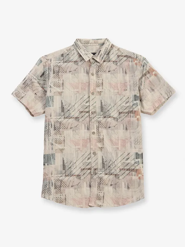 PIONEER off-white printed cotton slim fit shirt