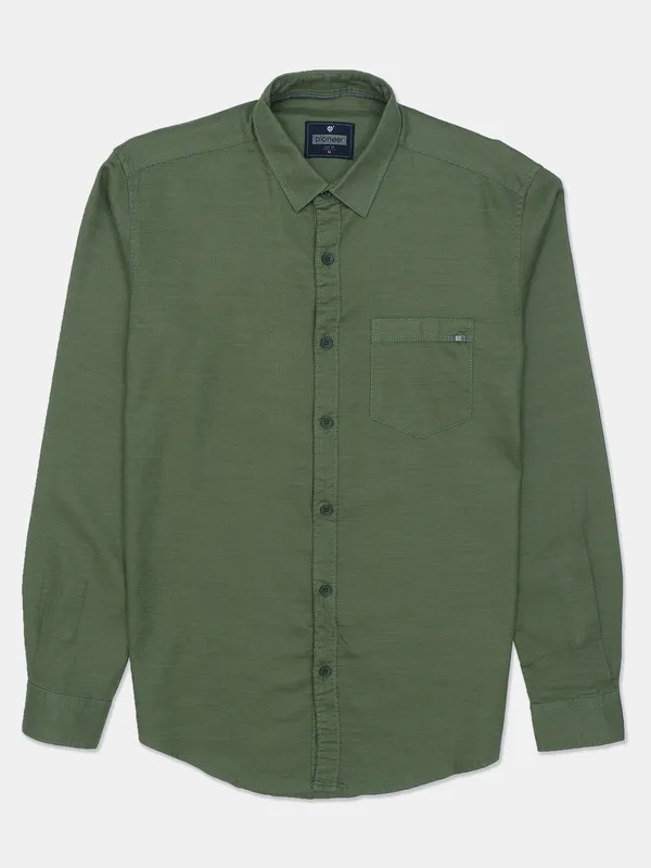 Pioneer olive color solid casual shirt for men