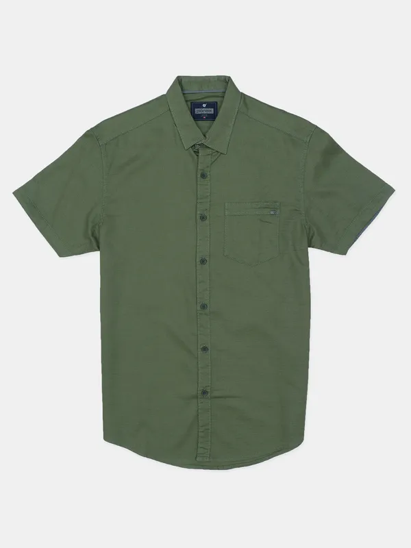 Pioneer olive color solid cotton hue shirt