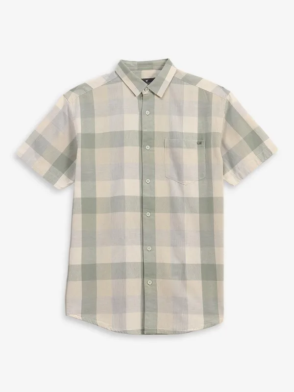 PIONEER pista green checks cotton shirt