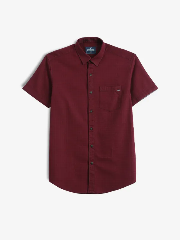 PIONEER plain maroon cotton shirt