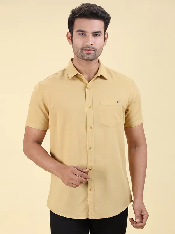 Pioneer slim collar mustard yellow solid shirt