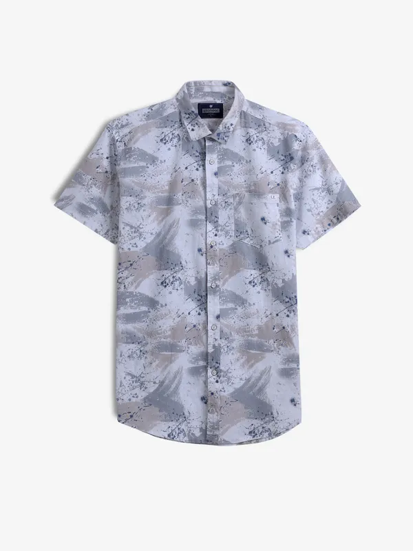 PIONEER white and peach printed shirt