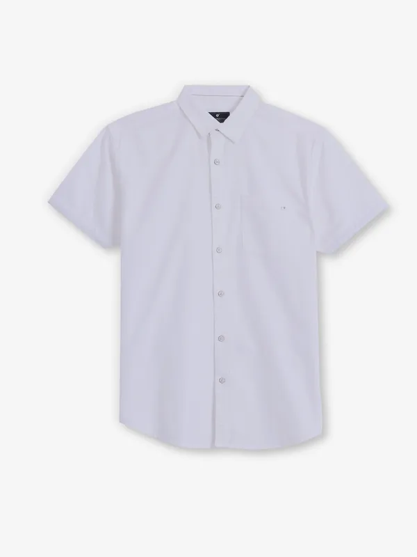 PIONEER white cotton casual plain shirt