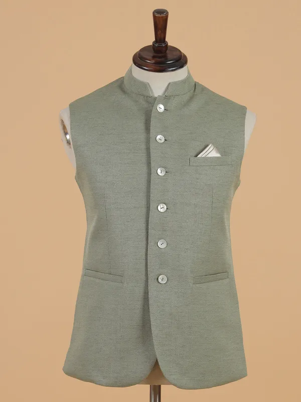 Pista green cotton waistcoat for men