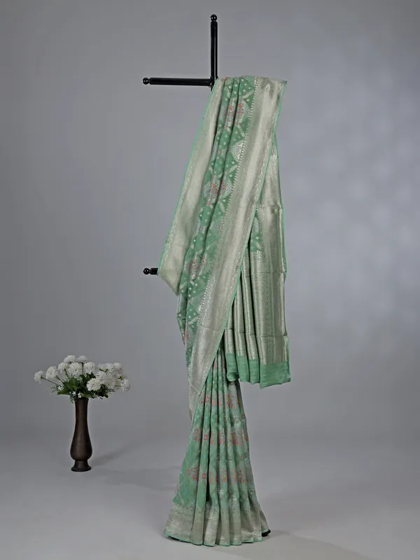 Pista green dola silk saree for festival