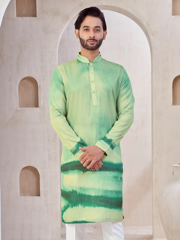 Pista green festive wear kurta suit in cotton