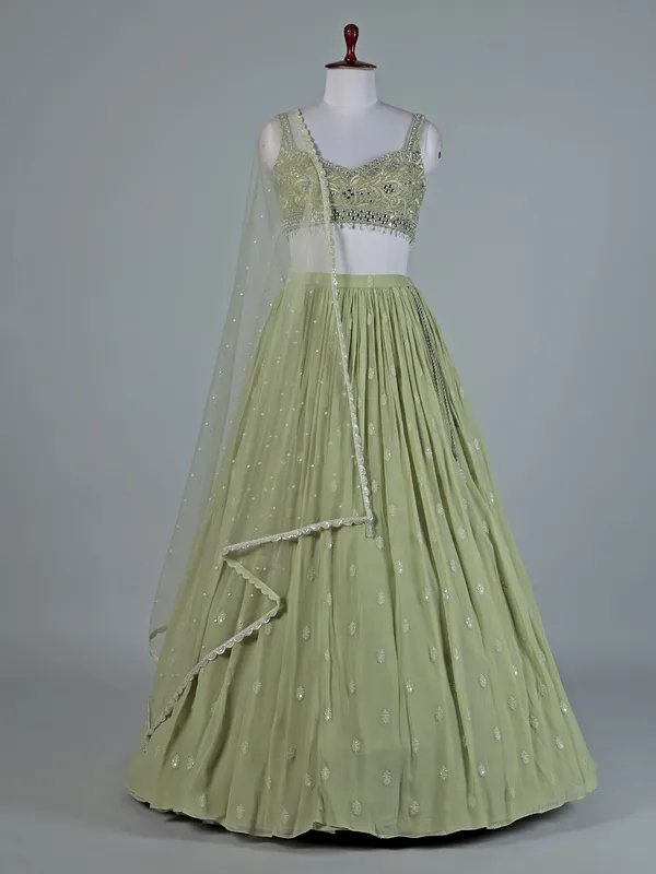 Pista green georgette lehenga choli set