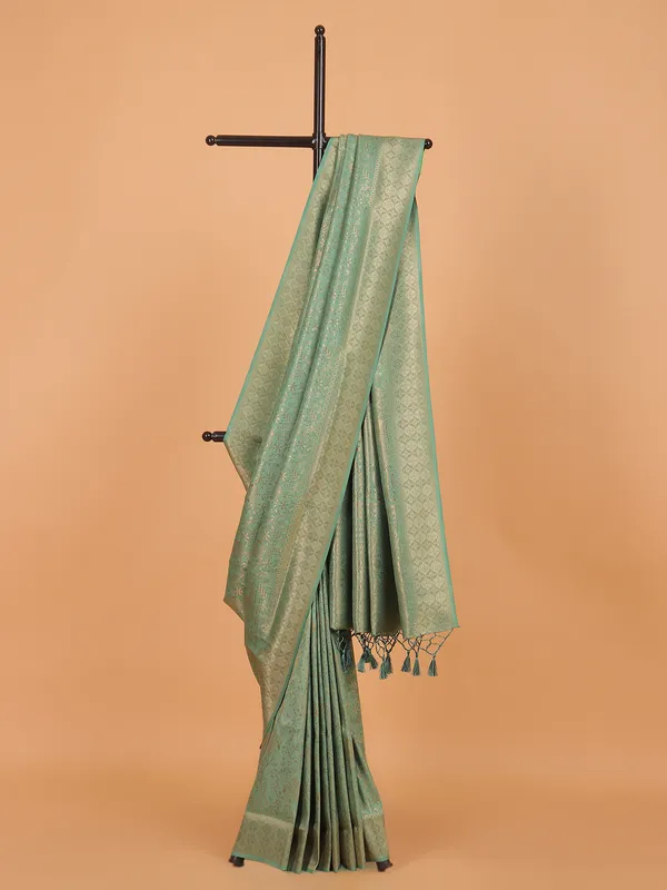 Pista green kanjivaram silk saree for festive