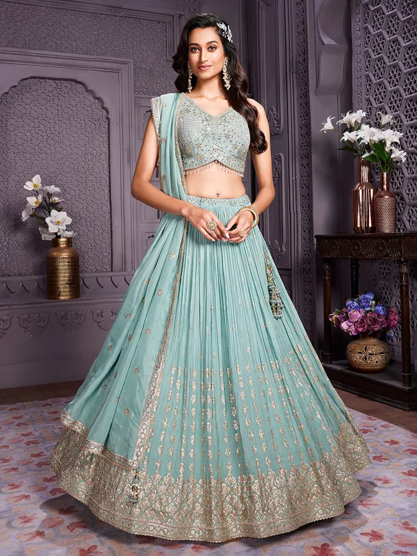 Pista green lehenga choli for wedding and festive wear