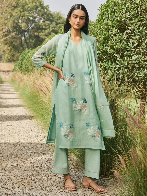 Pista green muslin cotton salwar suit